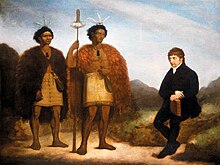 This 1820 painting shows Ngapuhi chiefs Waikato (left) and Hongi Hika, and Anglican missionary Thomas Kendall. The Rev Thomas Kendall and the Maori chiefs Hongi and Waikato, oil on canvas by James Barry,.jpg