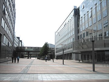 The Brandt building (right), looking south (part of Solidarność 1980 Esplanade)