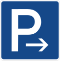 Zeichen 314-20 Parken, Ende (Aufstellung rechts) oder Anfang (Aufstellung links)