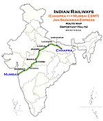 (Чхапра - Мумбаи CSMT) Маршрут экспресса Джан Садхаран map.jpg