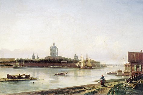 Пейзаж на фоне Смольного монастыря (худ. А.П. Боголюбов)