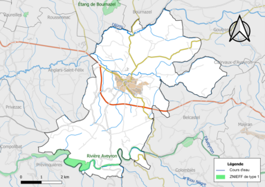 Carte de la ZNIEFF de type 1 de la commune.