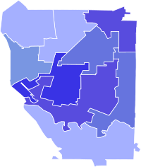 2005 Buffalo mayoral election results map by city council district.svg