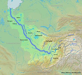 Kaart van die Amoedarjabekken in Asië.
