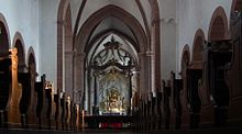 Interior of the nave with high altar Aschaffenburg, Stiftskirche St. Peter und Alexander 005.JPG