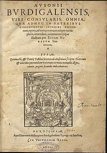 Édition du livre Ausone d'Élie Vinet édité chez Simon Millanges à Bordeaux en 1580