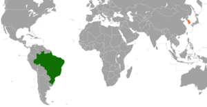 Mapa indicando localização do Brasil e da Coreia do Sul.