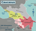 التقسيم السياسي لمنطقة القوقاز. تقع "جيلان" جنوب غربي بحر الخزر شمال غرب إيران.