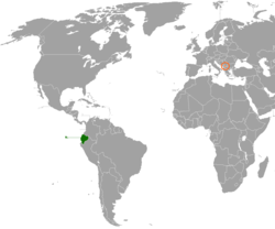 Map indicating locations of Ecuador and Kosovo