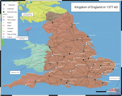 England and its largest cities in 1377.