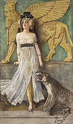 Le tableau clairement symboliste intitulé "Reine Semiramis" de Cesare Saccaggi da Tortona fait clairement référence à Luisa Casati qui, comme la représentation de la reine légendaire de Babylone, apparaissait souvent en public avec des bêtes en laisse.