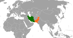 Map indicating locations of Iran and Pakistan