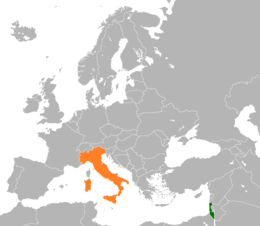 Mappa che indica l'ubicazione di Israele e Italia