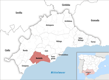 Die Lage des Gerichtsbezirk Marbella in der Provinz Málaga