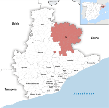 Die Lage des Gerichtsbezirk Vic in der Provinz Barcelona