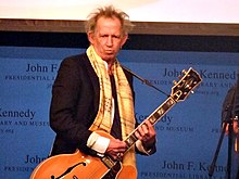 Richards paying tribute to fellow musicians Chuck Berry and Leonard Cohen at the first annual PEN Awards in the JFK Presidential Library in Boston, Massachusetts, 16 February 2012 Keith Richards on February 26 2012.jpg