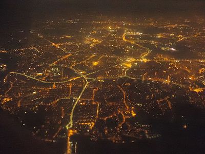Day 24: Nightly Krakow from the air. Krakow, Poland