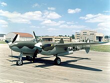 Lockheed P-38L Lightning at the National Museum of the United States Air Force, marked as a P-38J of the 55th Fighter Squadron, based in England Lockheed P-38L in Dayton.jpg