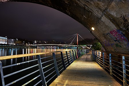 Chemin de la berge et passerelle du Palais de justice (vue amont)