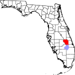 Карта штата, на которой выделен округ Окичоби в южной части штата. Он среднего размера.