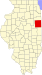 Harta statului Illinois indicând comitatul Iroquois