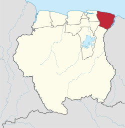 Карта Суринама с указанием района Маровейне