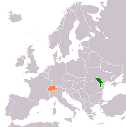 Mapo indikante lokojn de Moldavio kaj Svislando