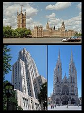 Notable Neo-Gothic edifices: top - Palace of Westminster, London; left - Cathedral of Learning, Pittsburgh; right - Sint-Petrus-en-Pauluskerk, Ostend Neo-Gothic001.jpg