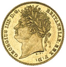 OBVERSE GEORGE IV, laureate head, gold half sovereign, with ornate garnished crowned shield, 1821. Good extremely fine - extremely fine, with proof-like field, very rare.jpg