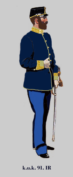Uniforma podplukovníka c. k. 91. pěšího pluku
