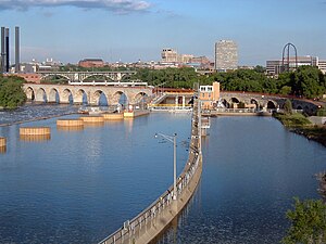 The Stone Arch Bridge and lock at St. Anthony Falls in Minneapolis Stone Arch Bridge and lock.jpg