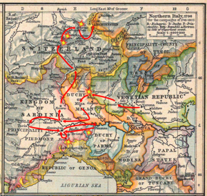 Схема Итальянского и Швейцарского похода Суворова