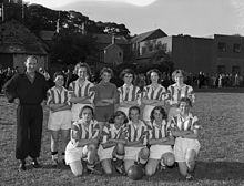 A Welsh women's football team pose for a photograph in 1959 Women's football match Menai Bridge against Penrhos (24622680915).jpg