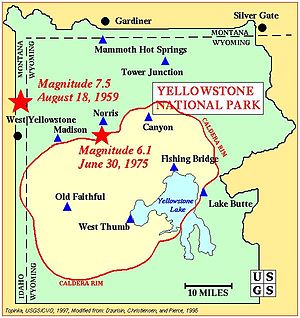 English: USGS map of Yellowstone Caldera showi...