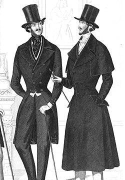 Rechts Kutscherkragen auf einem eleganten Herrenmantel (1843)