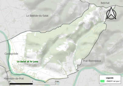 Carte de la ZNIEFF de type 1 sur la commune.