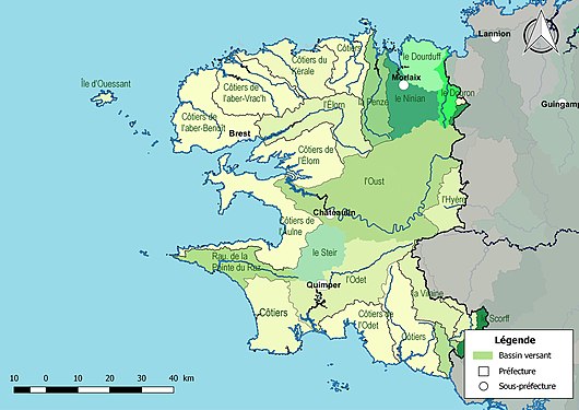 Les principaux bassins versants du Finistère.