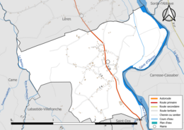 Carte en couleur présentant les réseau hydrographique de la commune