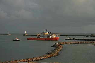 A ship bound for the cement works in Peterhead Bay.