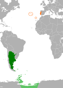 Карта с указанием местоположения Аргентины и Португалии