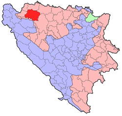 Location of Prijedor within Bosnia and Herzegovina