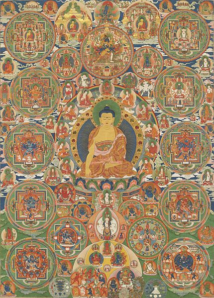 Archivo:Bhutanese painted complete mandala, 19th century, Seula Gonpa, Punakha, Bhutan.jpg