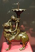 Gilt copper candlestick of Samson with lion, probably from Dinant (Belgium), c. 1200–1250