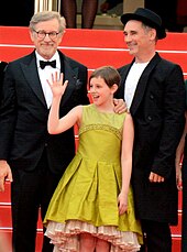Steven Spielberg, Ruby Barnhill, and Mark Rylance at the 2016 Cannes Film Festival in Cannes, France.