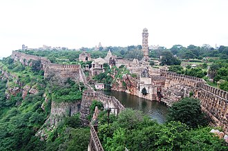 The Guhila dynasty ruled from Chittor Fort, which fell to the Delhi Sultanate in the Siege of Chittorgarh (1303), marking the end of the dynasty. Chittorgarh fort.JPG