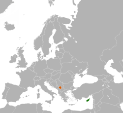 Map indicating locations of Cyprus and Kosovo