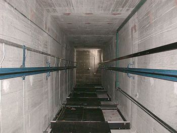 Interior of an elevator shaft from an elevator...