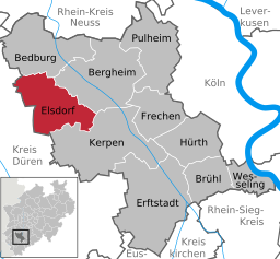 Läget för staden Elsdorf i Rhein-Erft-Kreis