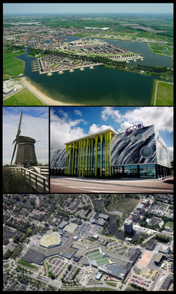 Images from top, left to right: Stad van de Zon, Veenhuizer wind mill, Cool theatre, shopping centre Middenwaard.
