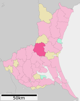 Situering van Kasama in de prefectuur Ibaraki